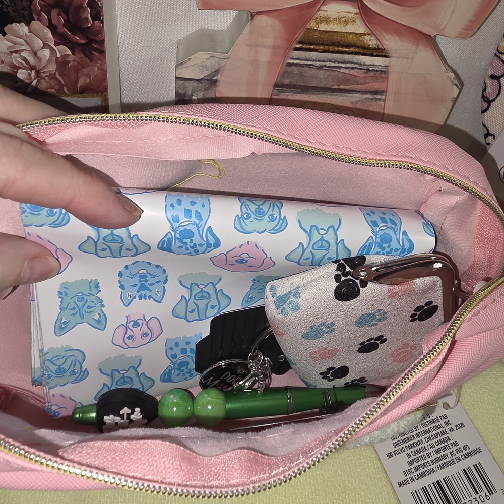 Pink 'LOVE' Cosmetic Pouch with Dog-Themed Accessories - Picture 8 of 9